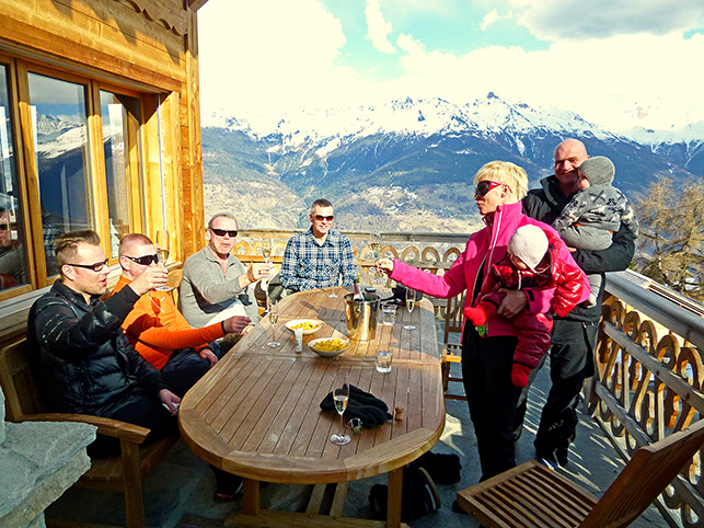 chalet friends on the alpine terrace
